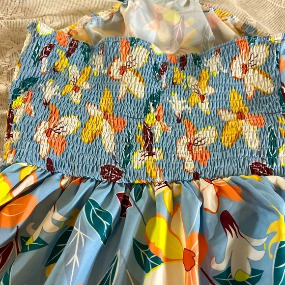 Floral Halter Dress in Blue and Yellow - Picture 5 of 6